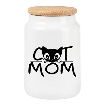 Cat Mom – Cute Minimal Line Art Design - Keksdose mit Holzdeckel - Weiß - Vorne