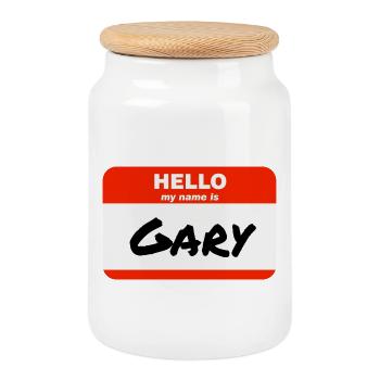 Bonjour, je m’appelle Gary Étiquette Étiquette Étiquette - Boîte à biscuits avec couvercle en bois - blanc - Devant