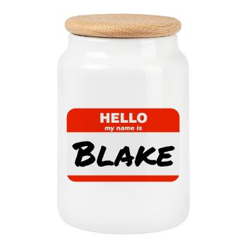 Hello My Name Is Blake Label Name Tag - Cookie Jar with Wooden Lid - white - Front