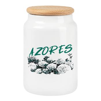 Azores Botanical Hydrangeas Turquoise - Cookie Jar with Wooden Lid - white - Front