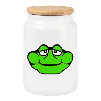 grenouille crapaud sourire drôle bande dessinée heureux cool - Boîte à biscuits avec couvercle en bois - blanc - Devant