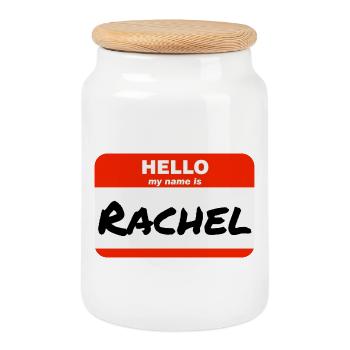 Hello My Name Is Rachel Label Name Tag - Cookie Jar with Wooden Lid - white - Front