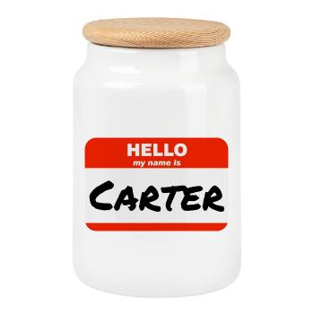Bonjour, je m’appelle Carter Étiquette Étiquette Étiquette - Boîte à biscuits avec couvercle en bois - blanc - Devant