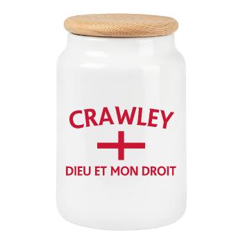 Crawley Crest avec Dieu et Mon Droit - Boîte à biscuits avec couvercle en bois - blanc - Devant