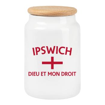 Ipswich Crest Dieu et Mon Droit - Boîte à biscuits avec couvercle en bois - blanc - Devant