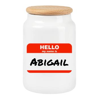 Hello My Name Is Abigail Label Name Tag - Cookie Jar with Wooden Lid - white - Front