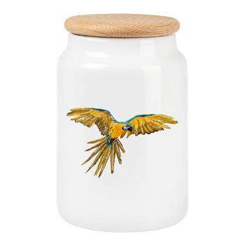 Vol perroquet jaune-bleu - Boîte à biscuits avec couvercle en bois - blanc - Devant