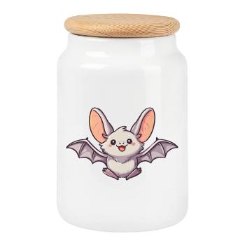bat - Cookie Jar with Wooden Lid - white - Front