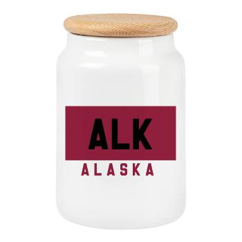 Alaska-Typografie in rubinroter Farbe - Keksdose mit Holzdeckel - Weiß - Vorne