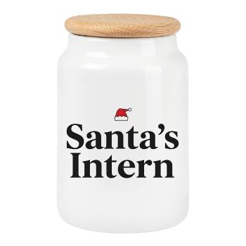 Santa's Intern Funny Christmas Design - Cookie Jar with Wooden Lid - white - Front