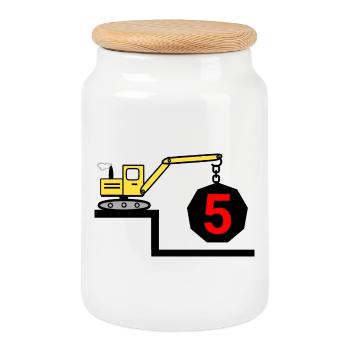 Excavatrice - Boîte à biscuits avec couvercle en bois - blanc - Devant