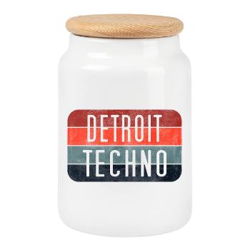 Detroit Techno Neon Emblem - Cookie Jar with Wooden Lid - white - Front