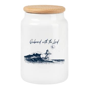 Onboard with the Lord - Cookie Jar with Wooden Lid - white - Front