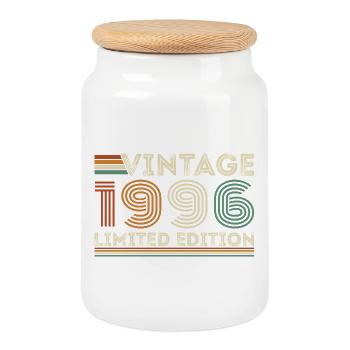 1996 Vintage Retro Birthday Gift - Cookie Jar with Wooden Lid - white - Front