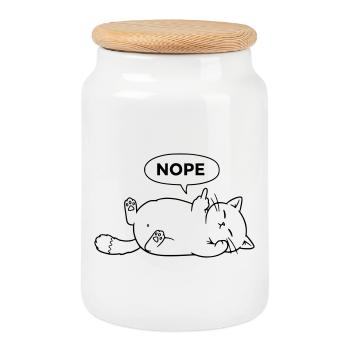 Nope Katze | Sarkastisches Katzen Statement - Keksdose mit Holzdeckel - Weiß - Vorne