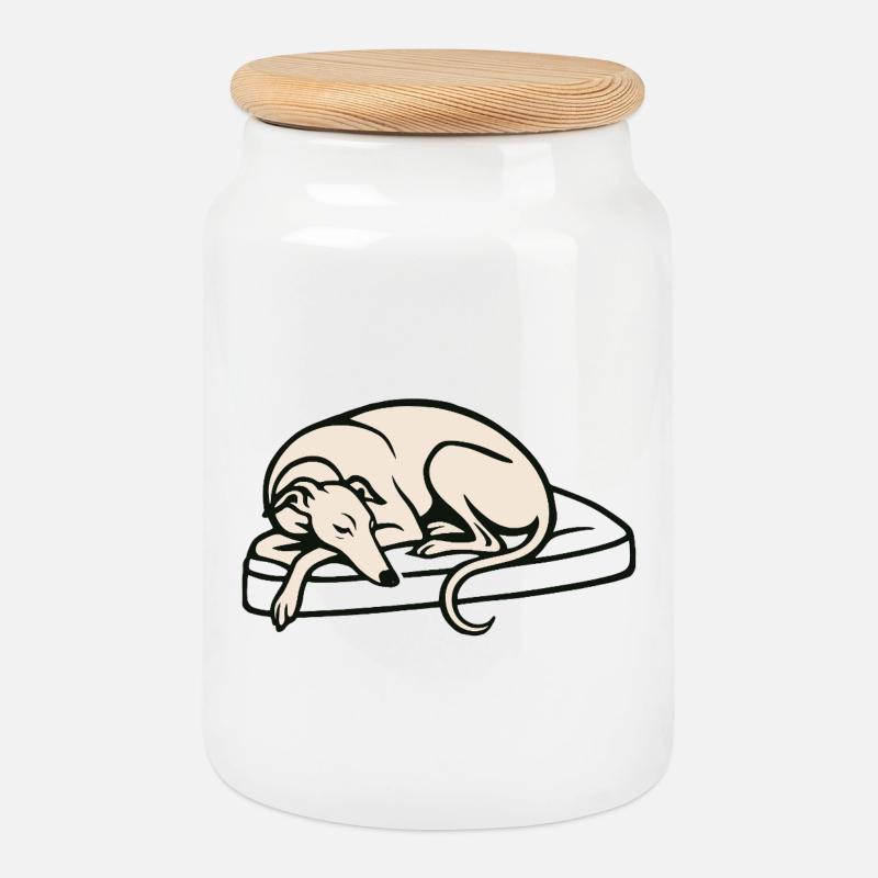 Galgo sleeping - Cookie Jar with Wooden Lid - white
