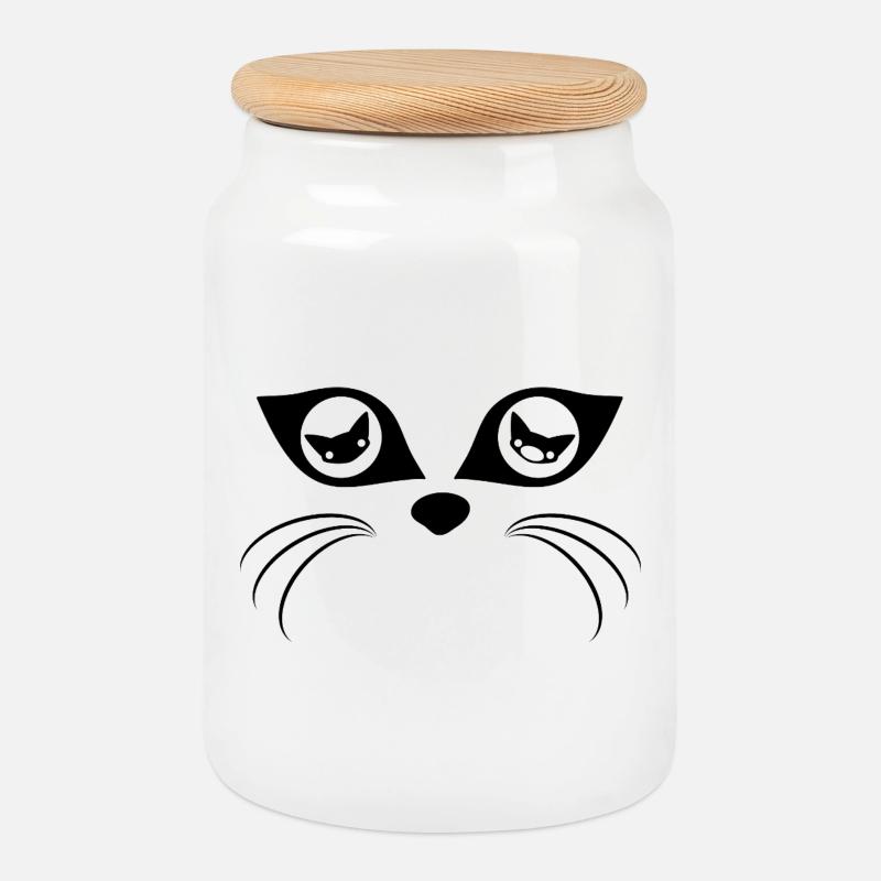 Yeux de chat (noir) - Boîte à biscuits avec couvercle en bois - blanc