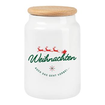Christmas Passes Santa Sleigh Lettering - Cookie Jar with Wooden Lid - white - Front