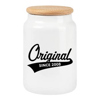 Original Since 2008 (year of birth, birthday / B) - Cookie Jar with Wooden Lid - white - Front