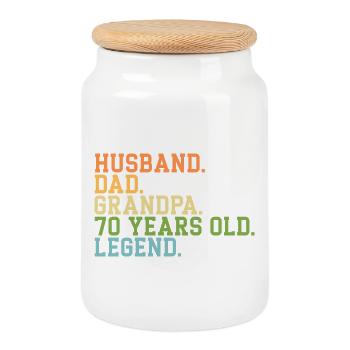 Husband Dad Grandpa 70 Years Old Legend - Cookie Jar with Wooden Lid - white - Front