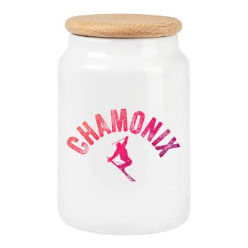 Chamonix Arch Skier Gradient - Cookie Jar with Wooden Lid - white - Front