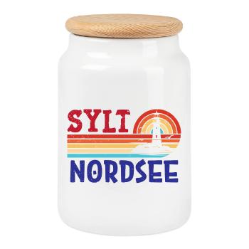 North Sea Holiday SYLT NORTH SEA ISLAND Fun - Cookie Jar with Wooden Lid - white - Front