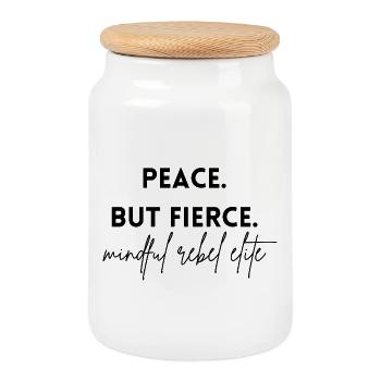 Peace - but fierce. The mindful rebel elite - Cookie Jar with Wooden Lid - white - Front