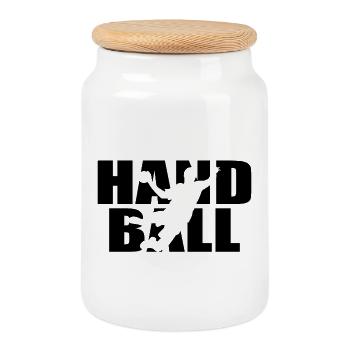 Klassisches Handball Design – Teamgeist & Power - Keksdose mit Holzdeckel - Weiß - Vorne