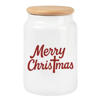 Merry Christmas Crucifix - Cookie Jar with Wooden Lid - white - Front