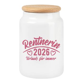 Retraité 2026 | Vacances pour toujours | Pension Pensione - Boîte à biscuits avec couvercle en bois - blanc - Devant