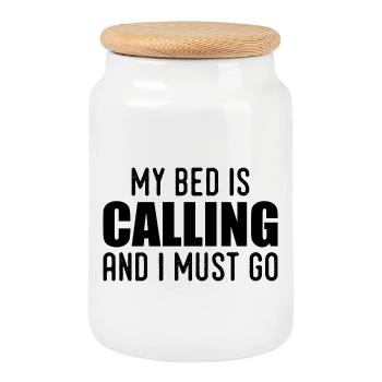 My bed is calling and i must go - Cookie Jar with Wooden Lid - white - Front