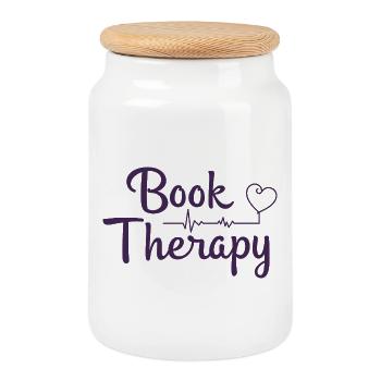 Book Therapy Bücher Lesen Spruch - Keksdose mit Holzdeckel - Weiß - Vorne