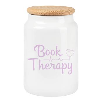 Book Therapy Bücher Lesen Spruch - Keksdose mit Holzdeckel - Weiß - Vorne
