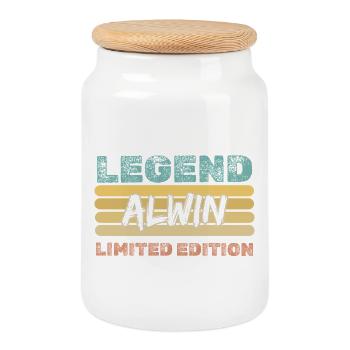 Geschenk für Alwin - Keksdose mit Holzdeckel - Weiß - Vorne
