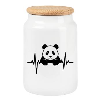 Panda in the ECG – Cute animal design - Cookie Jar with Wooden Lid - white - Front