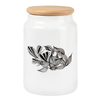 Black and white sheet duo - Cookie Jar with Wooden Lid - white - Front