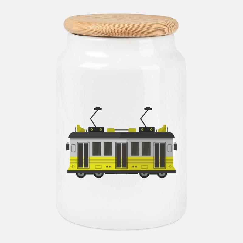 Straßenbahn - Keksdose mit Holzdeckel - Weiß