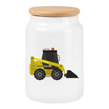 Excavatrice - Boîte à biscuits avec couvercle en bois - blanc - Devant