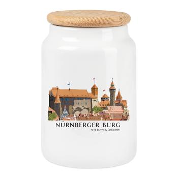 Nuremberg Castle Illustration Hand Drawing - Cookie Jar with Wooden Lid - white - Front