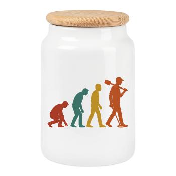 Evolution Of Metal Detecting Enthusiasts - Cookie Jar with Wooden Lid - white - Front