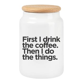 First I Drink The Coffee - Keksdose mit Holzdeckel - Weiß - Vorne