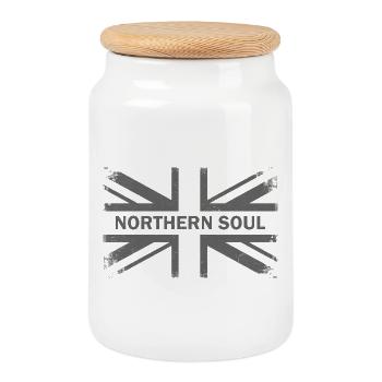 Northern Soul - Grey Union Jack - British Flag - Cookie Jar with Wooden Lid - white - Front