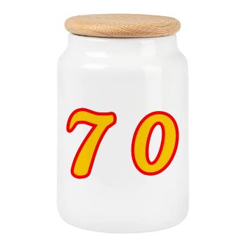 70. 70 YEARS. 70th ANNIVERSARY. 70 YEARS ANNIVERSARY. - Cookie Jar with Wooden Lid - white - Front