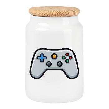 Logo Manette de Jeu, contrôleur, console rétro - Boîte à biscuits avec couvercle en bois - blanc - Devant