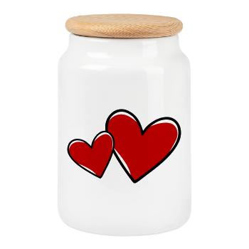 Hearts Symbol Love - Cookie Jar with Wooden Lid - white - Front