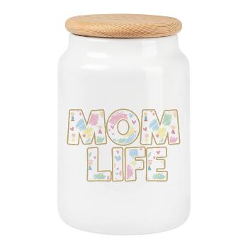 Mom Life Pastel Hearts Scribble - Cookie Jar with Wooden Lid - white - Front