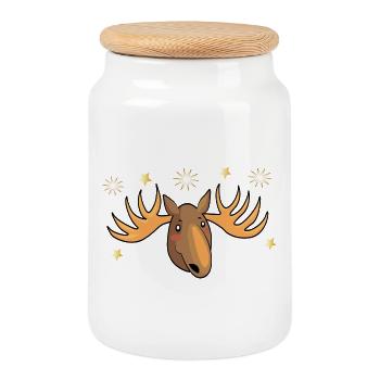 Moose with stars Christmas - Cookie Jar with Wooden Lid - white - Front