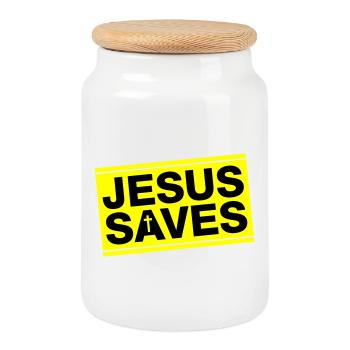 Jésus sauve Christian en disant - Boîte à biscuits avec couvercle en bois - blanc - Devant