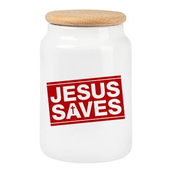 Jésus sauve Christian en disant - Boîte à biscuits avec couvercle en bois - blanc - Devant