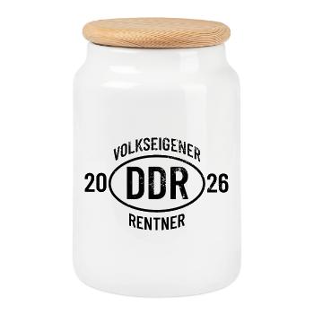 DDR Rentner 2026 Geschenk Hoodie T-Shirt Tasse - Keksdose mit Holzdeckel - Weiß - Vorne